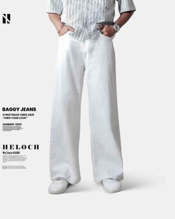 Baggy Denim Jeans for Men – White Color – Premium Denim
