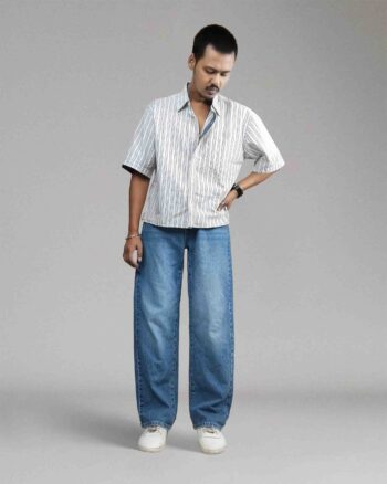Mid Blue Semi Baggy Jeans | Straight Fit