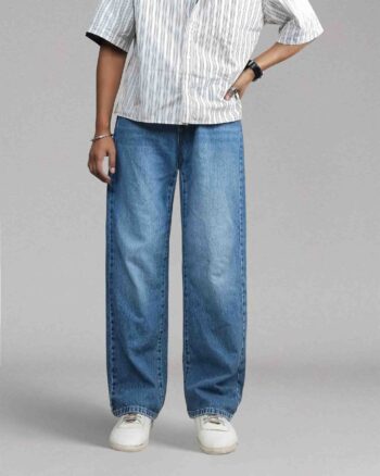 Mid Blue Semi Baggy Jeans | Straight Fit